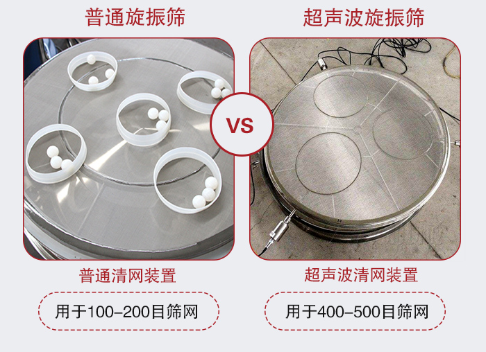 超聲波旋振篩和普通旋振篩的清網裝置對比圖